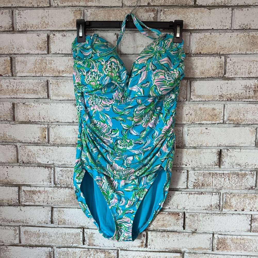 Lilly Pulitzer Blue and Green Floral One Piece Swimsuit